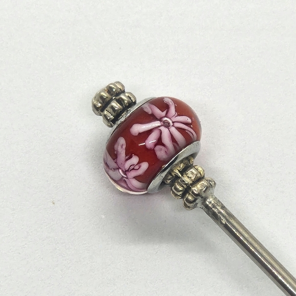 Bloomglaze Stainless Steel Hair Stick Red And Pink Floral Lamp Glass - Picture 1 of 6